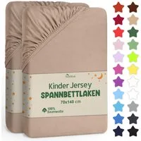 NatureMark Spannbettlaken Jersey Spannbetttuch, 100% Baumwolle, Gummizug: rundum, (2 Stück), Kinder Spannbetttuch, für Baby-/Kinderbett, 70x140 cm, Sand