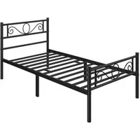 Yaheetech Bettgestell Metallbett mit Kopfteil, Einzelbett/Doppelbett Metallbettrahmen, 90/140/160 cm (B)