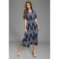 Laura Scott Midikleid mit Ikat-Muster und Smok-Einsatz