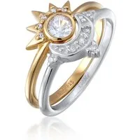 Elli Ring-Set Mond Sonne Zirkonia 2er Set 925 Sterling Silber vergoldet