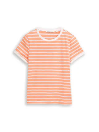Denim Tom Tailor - Slim Fit T-Shirt mit Streifen coral white blue stripe - Gr. - S