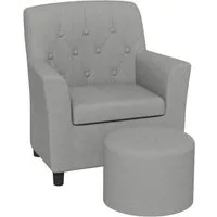 AIYAPLAY Sessel mit Fußhocker, ab 18 Monaten (Kindersofa, 2-St., Kindersessel), Leinentoptik, Eukalyptusholz, grau, 45 x 43 x 50,5 cm