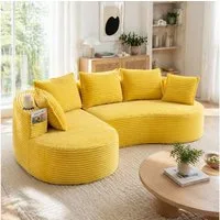Odikalo Ecksofa Sofa Couch mit Schlaffunktion, L Form Cord, mit Becherhalter & Stautasche. Hochdichter Schaumstoff für angenehmen Sitzkomfort. Inkl. Kissen – komprimiert, sofort einsatzbereit. Für jeden Wohnbereich.