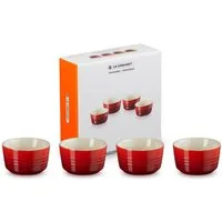 LE CREUSET Portionsförmchen 4-er Set Mini Förmchen, Steinzeug, Kirschrot, 79109100600000