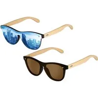 UrbanSky Sonnenbrille Shield Sonnenbrillen Doppelpack „Greg“ (2er-Pack, Sonnenbrillen-Set mit Einstecketui) verspiegelt - Bambusbügel & UV400