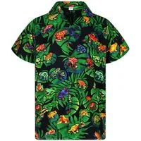 King Kameha Hawaiihemd Frogs Funky Hawaii-Hemd Herren Kurzarm Front-Tasche Stylish Unisex