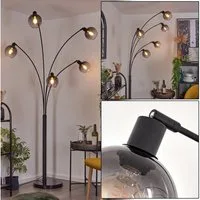 hofstein Bogenlampe Stehlampe aus Metall/Glas in Schwarz/Rauchglas/Klar, ohne Leuchtmittel, verstellbare Schirme, An-/Ausschalter am Gehäuse, 5x E27