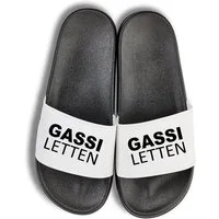 Youth Designz Herren Damen Badelatschen "Gassi Letten" Fun-Print lustig Geschenk Badeschuh mit witzigen Aufdruck für Männer und Frauen um Ein Statement zu setzen