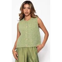 SASSYCLASSY Kurzweste Bouclé-Weste mit aufgesetzten Taschen für Damen Weiche Weste mit goldfarbenen Knöpfen Greige Rosa Schwarz Braun