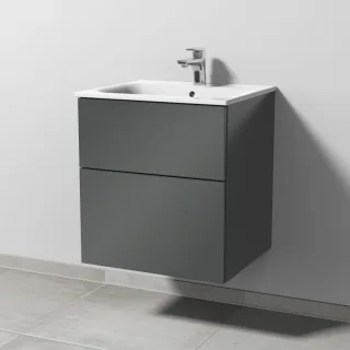 Sanipa 3way Waschtischunterbau zu Geberit Renova Plan Slim Waschtisch mit 2 Auszügen, Anthrazit-Glan SF68579
