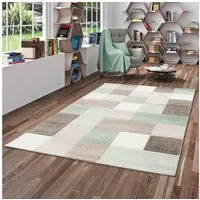 Pergamon Designteppich Designer Teppich Maui Pastell Grün Beige Karo, Rechteckig, Höhe: 13 mm