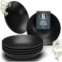 PURE LIVING INTERIOR DESIGN Geschirr-Set Pure Living Suppenteller 6er 20cm »Manhattan«, Steingut Schwarz (6-tlg), 6 Personen, Steingut