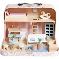 TikTakToo Puppenhaus Mobiles Puppenhaus im rosa Koffer – Perfekt für kleine Abenteurerinnen, 2 Etagen mit liebevoll gestalteten Möbeln und Dekorationen