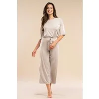 Mademoiselle Sommeil Pyjama Schlafanzug in Beige aus EcoVero™ Viskose – Halbarm & 7/8-Hose (2 tlg) edle Nachtwäsche aus luxuriösem Material