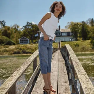 Soft Denim Relaxte Capri-Jeans, Damen,  Blau, Elasthan/Baumwoll-Mischung, by Lands' End