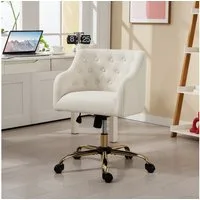 HOMCOM Bürostuhl Gepolsterter Schreibtischstuhl in Leinenoptik (360° drehbar Relaxsessel mit Räder, 1 St), höhenverstellbar, Beige, 54 x 52 x 73-81 cm