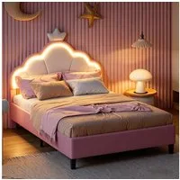 Furnishings Home Kinderbett Polsterbett LED mit Kopfteil 90x200 cm (Einzelbett mit LED-Beleuchtung), Geeignet für Jungen und Mädchen