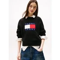 Tommy Jeans Strickpullover TJW MELANGE FLAG SWEATER RIB EXT in gerippter Struktur