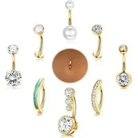 LuxusKollektion Bauchnabelpiercing-Set 9 Stück 14G Bauchnabelpiercing Chirurgenstahl Set Silber Gold CZ