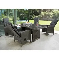 Destiny Garten-Essgruppe PALMA LUNA 4 HL + Tisch 165x90cm, vintage grau, (Set, 9-tlg., 4 Hochlehner verstellbar inkl. Polster, 1 Tisch m. aufgel. Glasplatte), Aluminium, Polyrattan