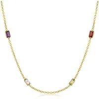 Materia Collierkettchen Gold Edelstein Collier Halskette mehrfarbig 41-46cm CO-55, Sterlingsilber, vergoldet