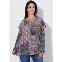Ulla Popken Longbluse Bluse Rüschen A-Linie Rundhals Langarm