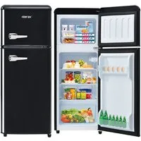 Merax Kühlschrank Retro Kühl-/Gefrierkombination BCD-102, 101 cm hoch, 41 cm breit, 92 Liter, Metall Türgriff, verstellebare Ablage und Füße