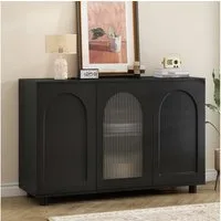 Flieks Sideboard mit verstellbarer Einlegeböden (120x40x78,5 cm, 1 St), Mehrzweckschrank Wohnzimmerschrank mit Glastüren Schwarz