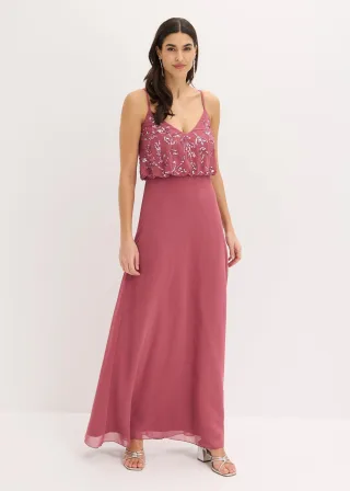 bonprix Abendkleid mit Paillettenstickerei, pink, Gr.50, Modern und feminin: Trägerkleid aus feinem Chiffon mit Paillettenstickerei im Oberteil und verstellbaren Trägern