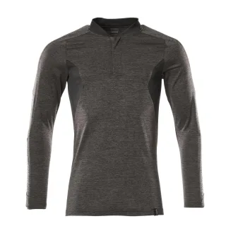 MASCOT Herren Polo-Shirt, Langarm ACCELERATE Dunkelanthrazit  meliert / Schwarz L - 18081-810-1809-L