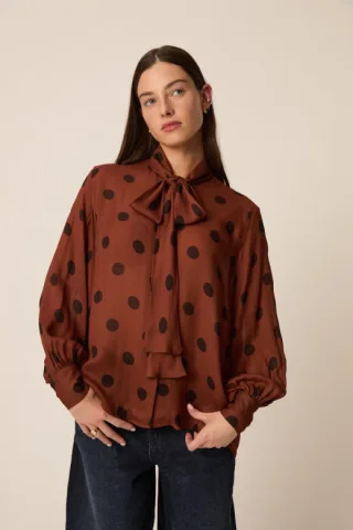 des petits hauts - Schluppenbluse mit Punkten - Treflette braun