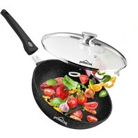 HOMELUX Bratpfanne Wokpfanne 28/30/32cm Pfanne Induktion mit Glasdeckel Abnehmbarer Griff, Aluminium (Antihaft, alle Herdarten)