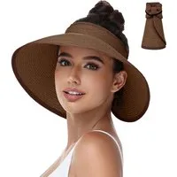 Zaewry Sonnenhut Sonnenhüte mit breiter Krempe, Sonnenhut für Damen,Faltbar rollbar für Outdoor-Abenteuer, Wandern,Pferdeschwanz-Öffnung,Strandhut