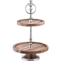 Marrakesch Orient & Mediterran Interior Etagere Présentoir à deux étages en bois d'acacia Amalie, 34 cm, Aluminium, Holz, (1-tlg), Handarbeit