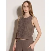 Apricot Spitzentop Besticktes Baumwoll-Oberteil mit Stickerei