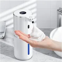 Forrlite Seifenspender Automatisch mit digitaler Anzeige, (380ml Elektrischer Seifenspender mit Sensor, Wandmontage, Berührungslos, USB Wiederaufladbar), IPX5 Wasserdicht Schaumseifenspender für Bad, Küche