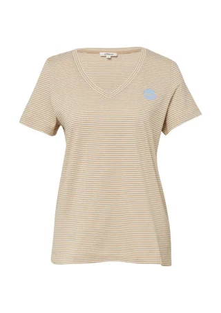 s.Oliver Red Label - T-Shirt mit V-Ausschnitt und Print-Detail braun/weiß - Gr. - 44