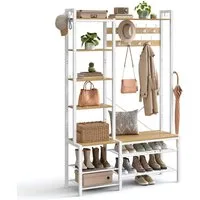 VASAGLE Garderobenständer Garderobe, Garderobenständer, mit Schuhbank, Haken, 5 Regalebenen aus Spanplatten