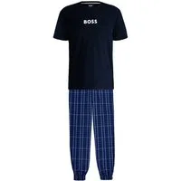 BOSS Pyjama Pyjama Easy Long Set T-Shirt (2 tlg) mit gestreifter Hose