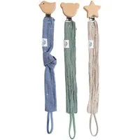 lilimaus Schnullerbefestigung Schnullerkette aus Musselin & Holz - handgemacht, (3-tlg), mit Holzclip & sicherer Länge - schadstoffgeprüfte Musselin-Baumwolle
