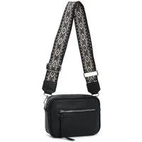ITALYSHOP24 Schultertasche Damen Umhängetasche CrossBody Brusttasche Crossover Handtasche Reise (Tasche mit einem breitem Muster Stoffgurt/Umhängeband), Bodybag Cross Bag Schmucktasche Gürteltasche Muster Taschengurt Clutch