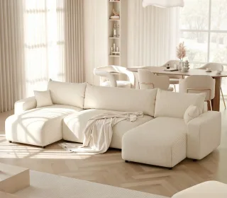 Wohnlandschaft mit Schlaffunktion Schlafsofa LUNA in Stoff Baltimore Creme