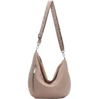 ITALYSHOP24 Schultertasche Damen Halbmond Tasche aus Cord CrossOver Body Bag Umhängetasche, Runde Cordtasche Asymmetrisches MOON Brust Slingtasche Wildlederoptik