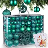 Onbest Weihnachtsbaumkugel Weihnachtskugeln 128-teiliges Set PLUS 5x Karten & 1x Baumspitze, in 3 Größen, 3 Designs, Weihnachtsschmuck Weihnachtsdeko