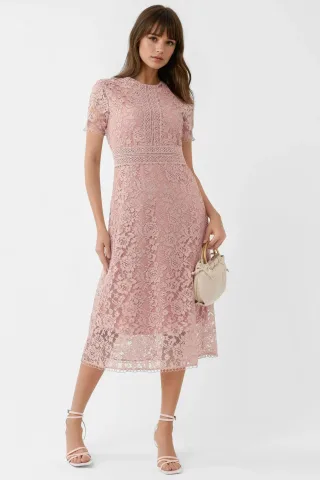 Spitzen A-Linien Midi Kleid