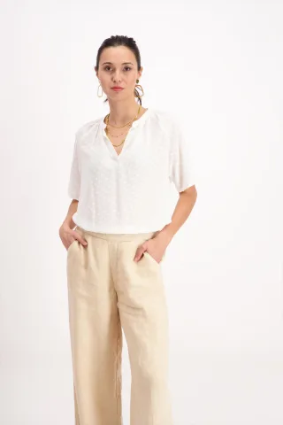 signe nature - Strukturierte Bluse mit kurzen Ärmeln weiß - Gr. - 40