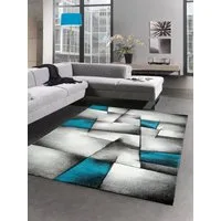 Carpetia Teppich Moderner Teppich Kurzflor Wohnzimmerteppich grau schwarz weiss türkis, rechteckig, Höhe: 13 mm