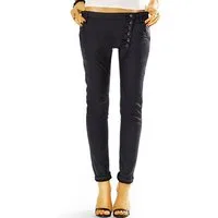 be styled Röhrenhose Vegane Lederhose mit asymmetrischer Knopfleiste - Damen - j19L-1 in Unifarben