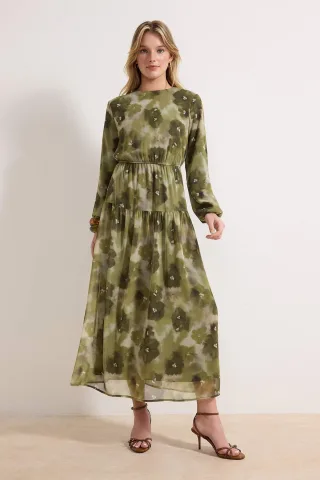 Langes, geblümtes Maxikleid für Damen, lässig/alltagstauglich, A-Linie, Hijab-Stil