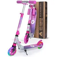 Apollo Cityroller Skyracer LED City Scooter Kinder, Tretroller mit Federung, klappbarer Kinderroller, höhenverstellbar